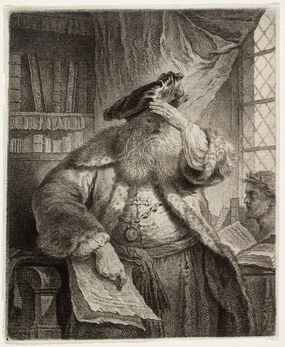 Old man shading his eyes with his hand by after Rembrandt van Rijn